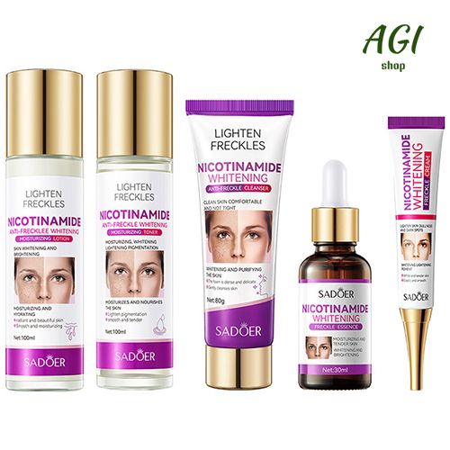 Face Skin Care Set Nicotinamide Whitening Freckles Cream + Facial Cleanser + Moisturizing lotion + Face Essence + Face Toner + Masks 5 Pcs Remove Melasma Dark Spot Acne Marks Brightening Skin Tone