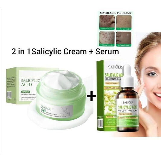 Salicylic Acid Cream + Serum For Face Shrink Pores, Gentle Exfoliating, Salicylic Acid For Anti Acne, Pimple, Spot, Blackhead Salicylic Acid Acne...