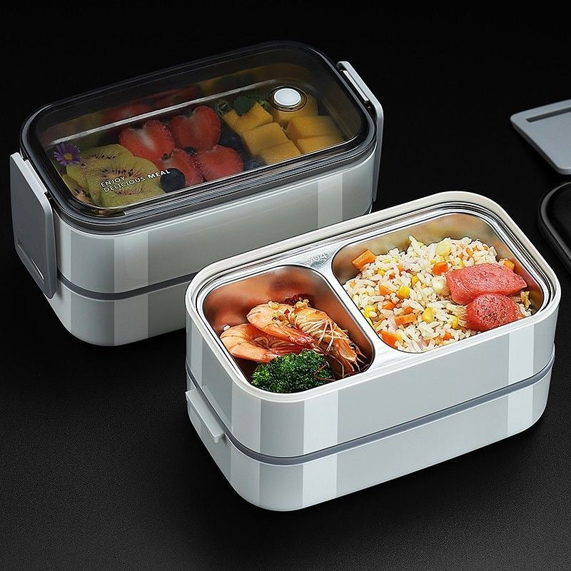 304 Stainless Steel Lunch Box for School Office 1/2 Layers Microwavable portable Grids bento Food Storage Containers