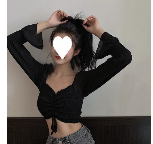 Women Tops And Bloues Sexy Women Long Sleeve Square Neck Shirt Drawstring Off Shoulder Blouse Crop Top