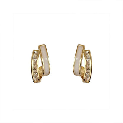 Premium Sense Of Double Layer Earrings New Fashion Female Earrings Simple Temperament Diamond Earrings Elegant Beautiful Silver Pin Earrings