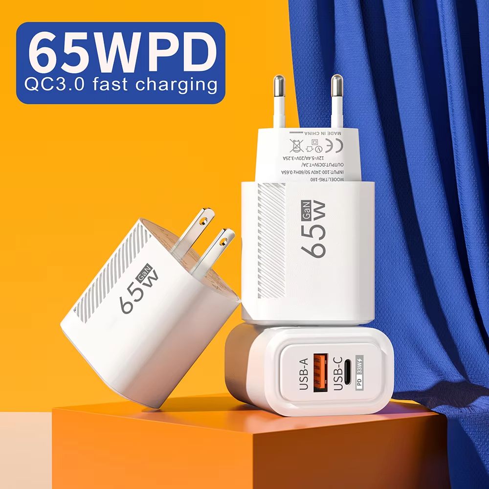 2 Ports USB A PD 120W Charger EU Fast Charging Phone Type-C Charger QC 3.0 Adapter Head for iPhone Samsung Xiaomi Redmi