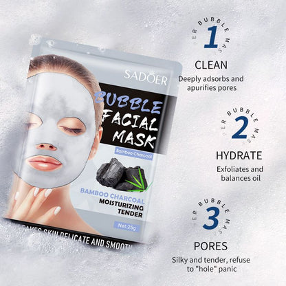 3PCS Bamboo Charcoal Bubble Facial Mask – Deep Cleansing, Pore Purifying, and Hydrating Moisturizer