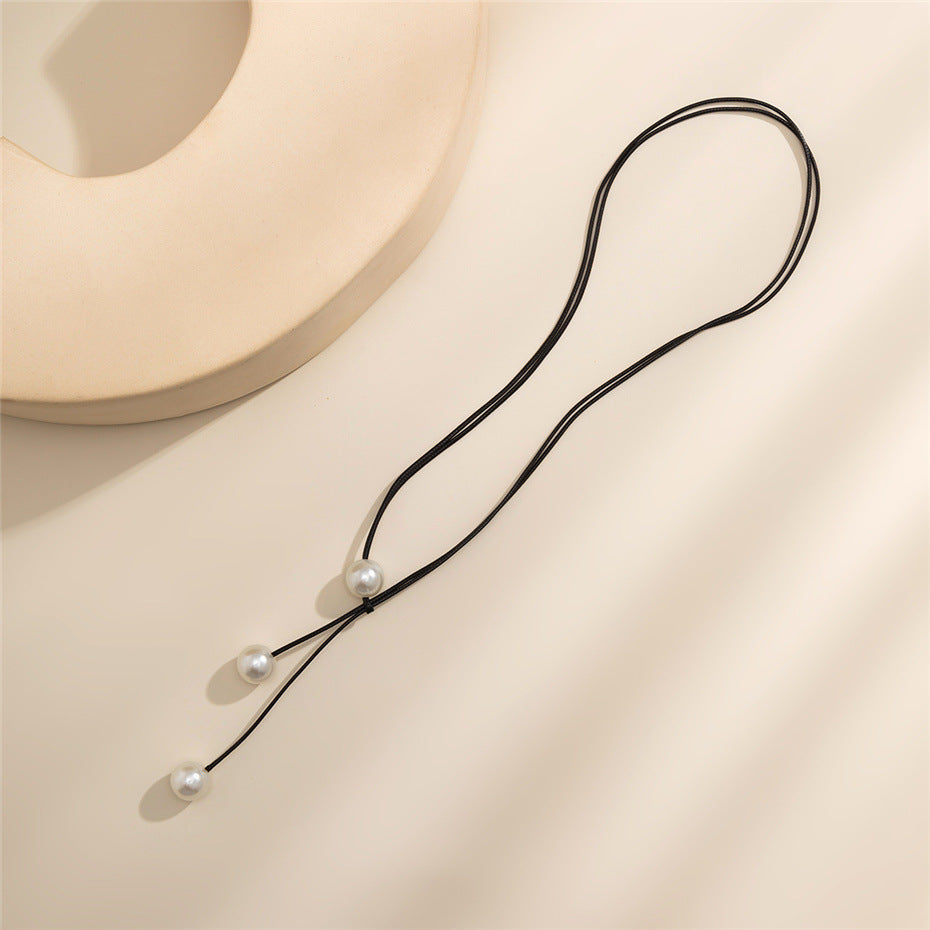 African Fashion Simple Imitation Pearl Wax Rope Necklace Women's Street Shot Sexy Collar Chain