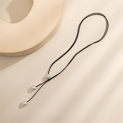 African Fashion Simple Imitation Pearl Wax Rope Necklace Women's Street Shot Sexy Collar Chain