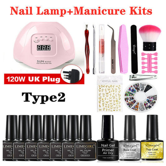 54W/120W Nail Lamp Manicure Set Nail Polish Kit With UV Nails Drying Lamp Polish Set Soak Off Manicure Tools Set Gel Nail Kits GO HOME