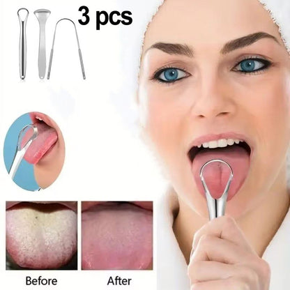 3 Pcs/set Stainless Steel Tongue Scraper Metal Tongue Cleaner Reusable & Eco-friendly Tongue Brush Fresh Breath With Travel Box