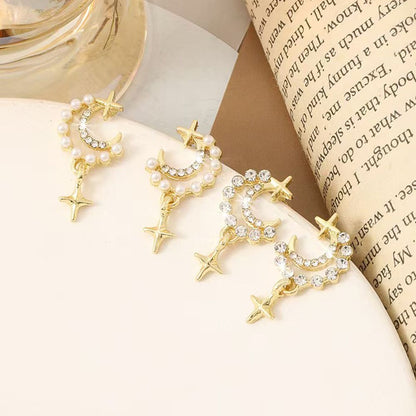 Titanium alloy earrings, moon star cross perforated accessories, retro light luxury high-end exquisite women's earrings