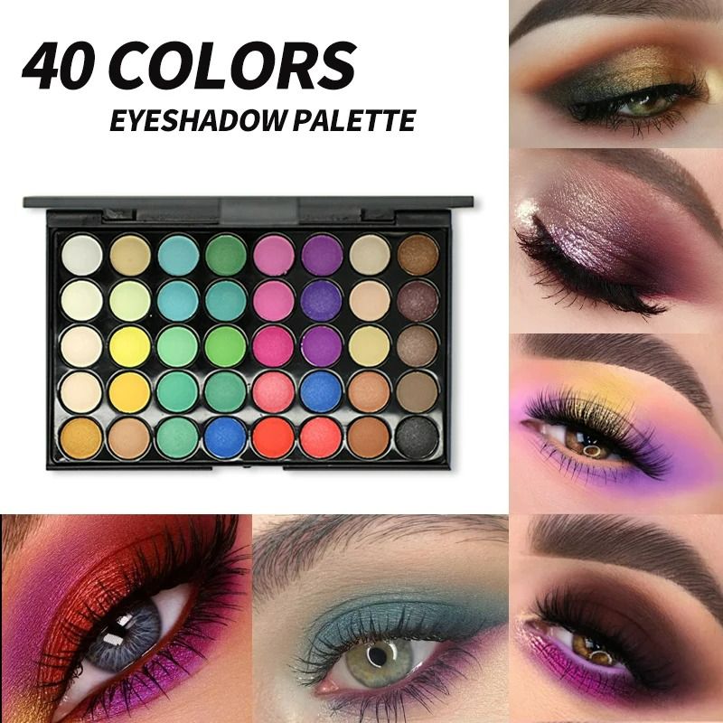 40Colors Eyeshadow Palette with 8 Pcs Eyeshadow Brush Set Waterproof Long Lasting Pressed Powder Cosmetics Women MakeUp popfeel
