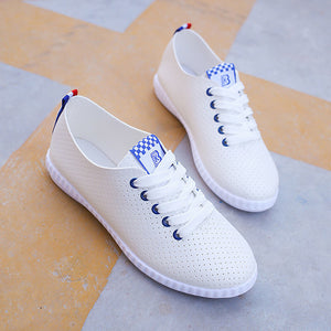 ASSKLO Women's Shoes Large Size Small White Shoes Flats Casual Shoes Sneakers Version Lace-up Soft Leather Shoes Ladies Shoes Girls School Outdoor student Shoes Fashion Round Toe Comfort white blue