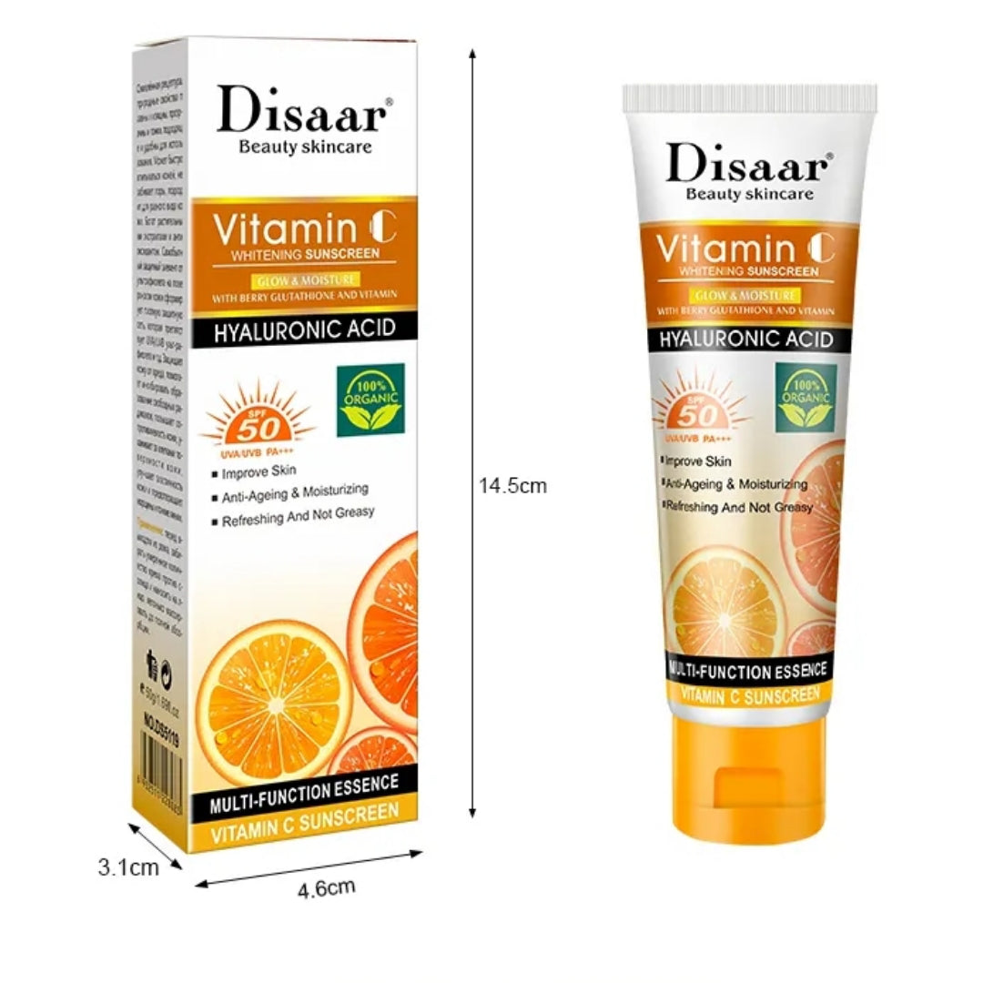 Vitamin C Sunscreen Rice Sun Cream SPF 50+ High UVA UVB Protection with Hyaluronic Acid Berry Glutathione Sun Cream PA+++ UVA UVB Sun Block - Disaar