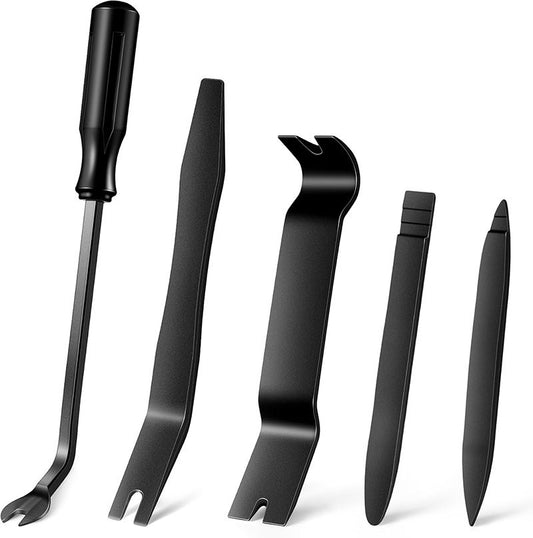 Auto Trim Removal Tool Kit - 5-Piece No Scratch Pry Tool Set for Car Panel and Dashboard Removal - Includes Door Panel Tools, Push Rivets, Car Clips - Essential for Interior Trim Work