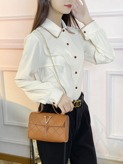 Fashion Lady Simple Shoulder V-shaped chain Bag Classic Handbag PU Leather Handbags Sling Bags Crossbody Bags FOR Ladies Gift