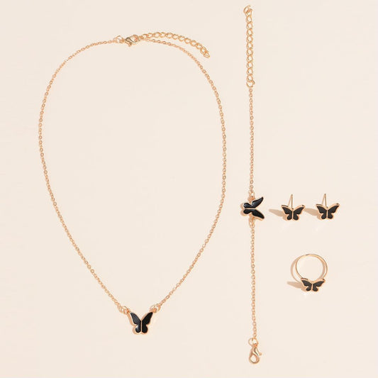 2024 Winter Fashion Commuter Leisure Style Jewelry Alloy Butterfly Four Piece Set Hot Selling Jewelry