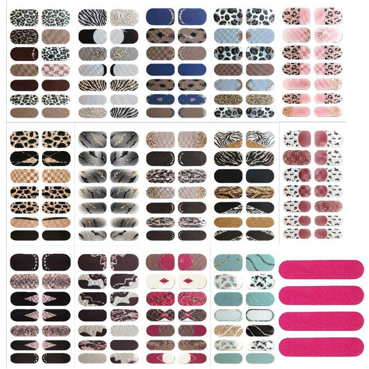 196 Pcs 14 Sheets Waterproof Full Wrap Nail Stickers Nail Polish Strips Gradient Stickers Glitter Self Adhesive DIY Art Decals Strips with 4 Pcs Nail Files for Nail Decor