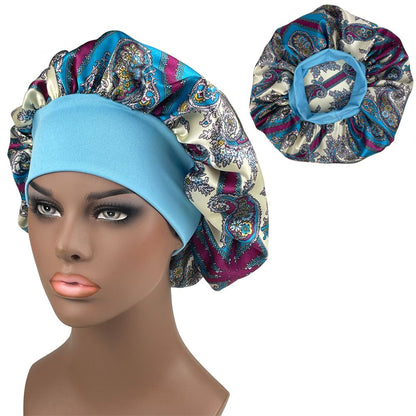 Satin Headscarf Hat Sleeping Bonnet Women Curly Hair Wrap Silk Cap Fashion Head Scarf Headwear Night Sleep Hat Adjust Head Cover Hat For Curly Springy Hair Styling Accessories Soft Elastic Band