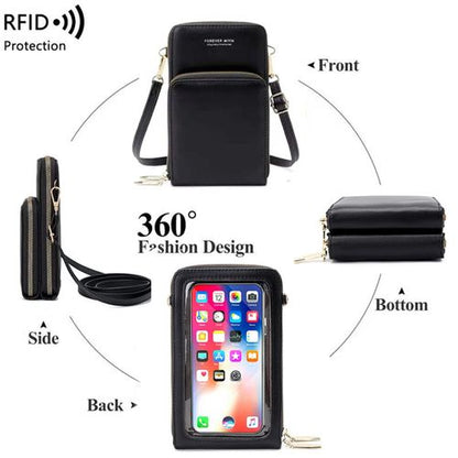 Ladies Mobile Phone Bag PU Wallet Crossbody Bag Black Purse Mini Bag