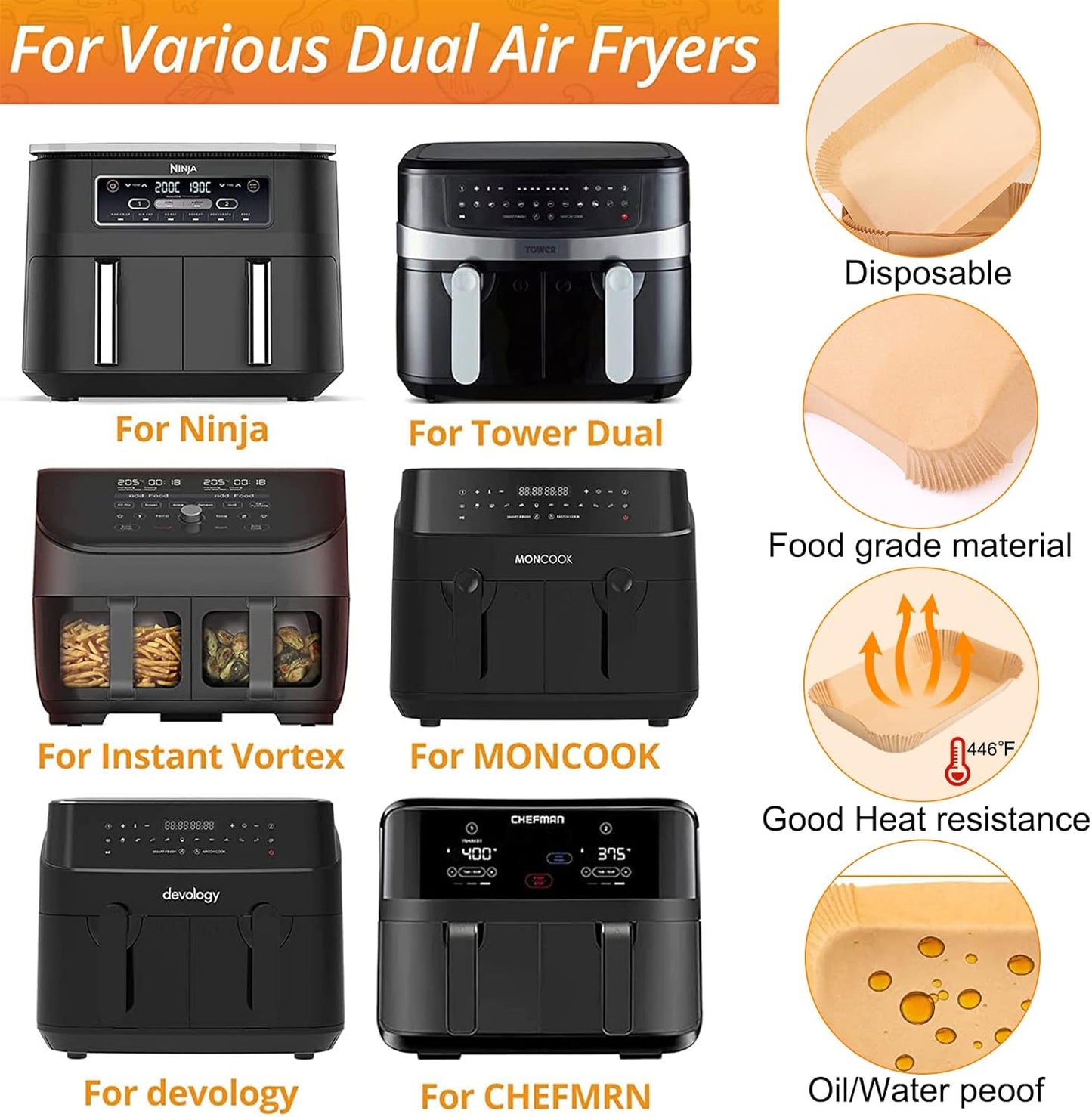 100pcs Air Fryer Liners DisposableAir Fryer Paper Non-Stick Air Fryer Parchment Paper Liners, Oil-Proof Water-Proof Round Air Fryer Liners for Cooking, Baking