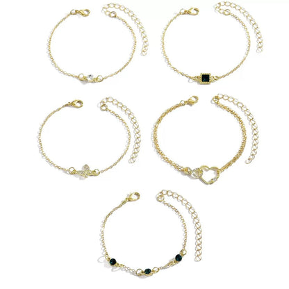 5PCS Women's Gold Bracelet 14K Gold Plated Exquisite Layered Chain Bracelet Adjustable Cute Bracelet Set Used For Daily Wear Or Exquisite Gifts