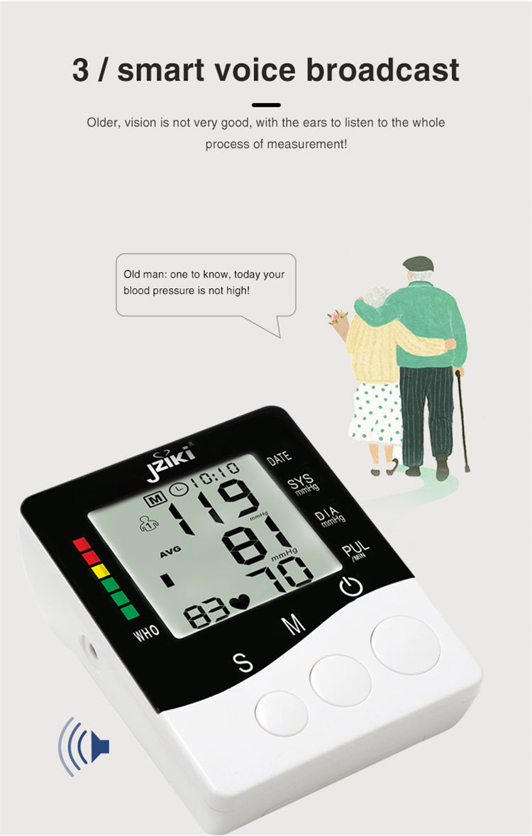 Professional Upper Arm Digital Blood Pressure Monitor with Cuff Intelligent Pressure Heart Rate Detection Colorful Backlight Heartbeat & Hypertension Detector