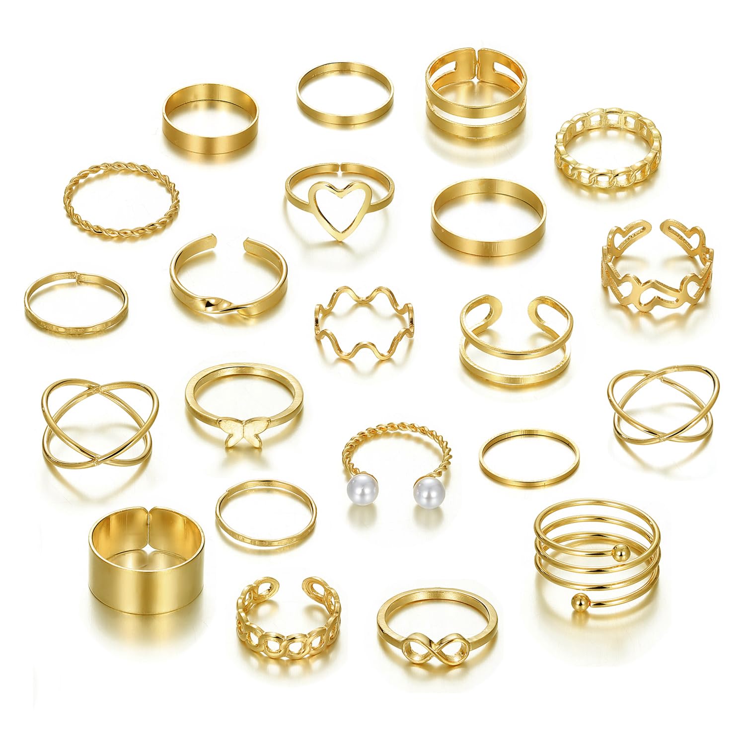 22PCS Women's Butterfly Rings Opening Multioint Rings Set Love Rings Female High Quality Accessories Women's Jewelry Set Used For Shooting Props Or Daily Wear