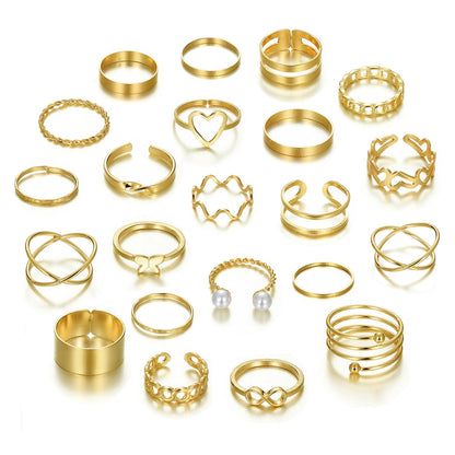 22PCS Women's Butterfly Rings Opening Multioint Rings Set Love Rings Female High Quality Accessories Women's Jewelry Set Used For Shooting Props Or Daily Wear