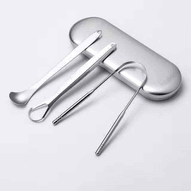3 Pcs/set Stainless Steel Tongue Scraper Metal Tongue Cleaner Reusable & Eco-friendly Tongue Brush Fresh Breath With Travel Box
