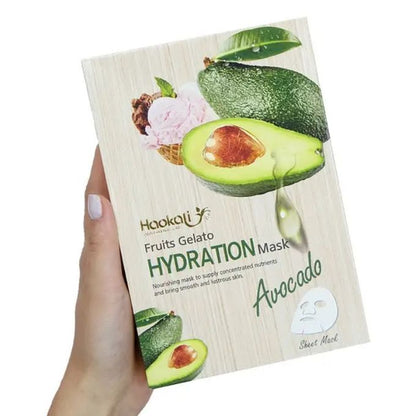10Pcs Haokali Avocado Facial Mask Sheet Gelato Fruits Hydration Face Masks