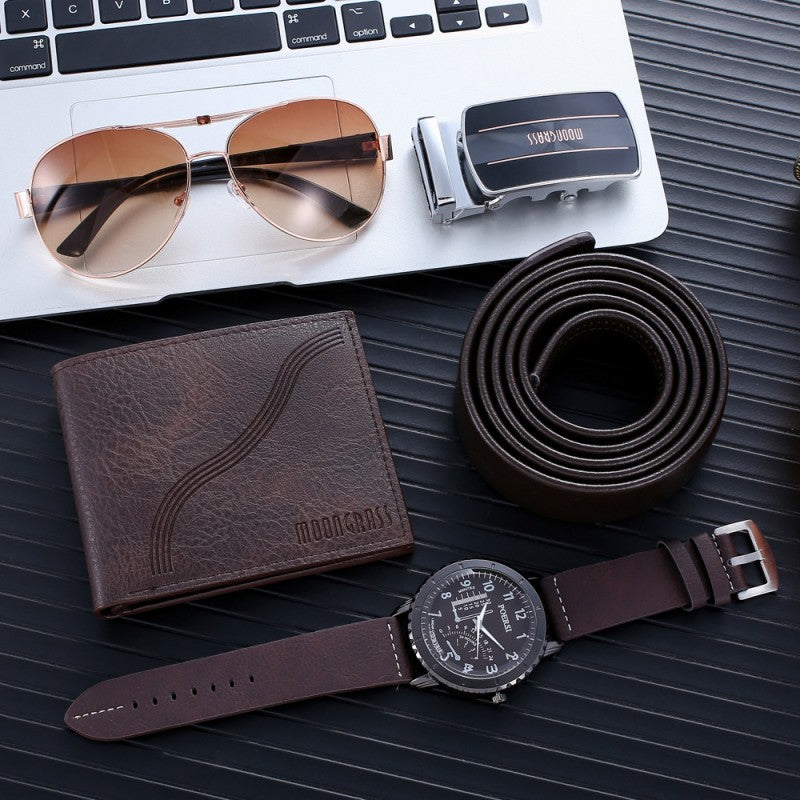 4Pcs Luxury Men Gift Set Business Luxury Gift Box Watch Wallet Belt Glasses For Men Gift