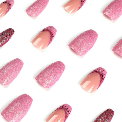 Wear Nail Pink Purple Glitter French Sequins Nail Wear Nail Stickers Nail Art Pieces Finished Removable nail