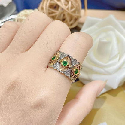 Diamond studded simple and fashionable wide face ring, retro palace style index finger ring, light luxury and high-end feel bracelet