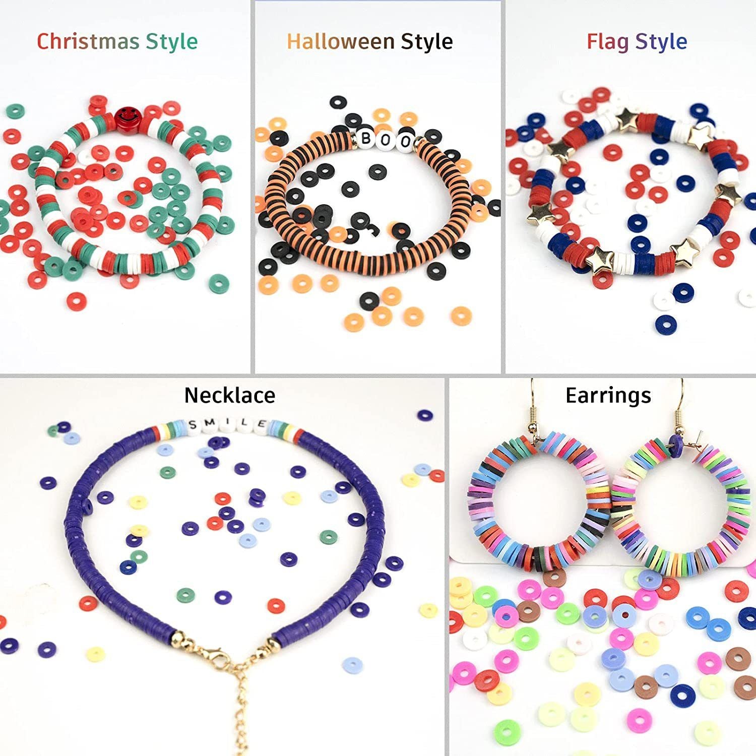 6000 Pcs Clay Beads for Bracelet Making Kit, 24 Colors Flat Round for Jewelry Bracelet Necklace Earring Making for Girls 8-12, Gift