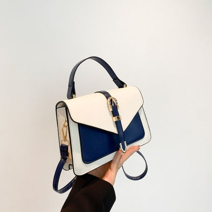 Mateamoda Elegant Two-Tone Structured Handbag with Buckle Detail Crossbody Bag