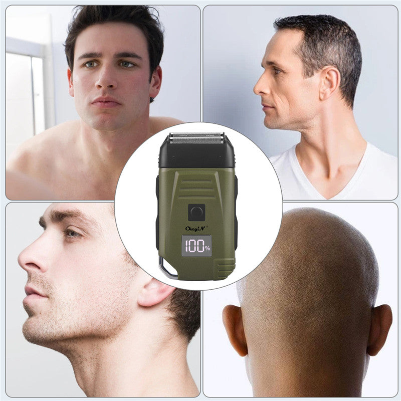 Electric Razor For Men Portable Cordless Men Reciprocating Razor Beard Hair Trimmer Professional Rechargeable Electric Shaver 2 Floating Shaver Head LCD Display Shaving Machine