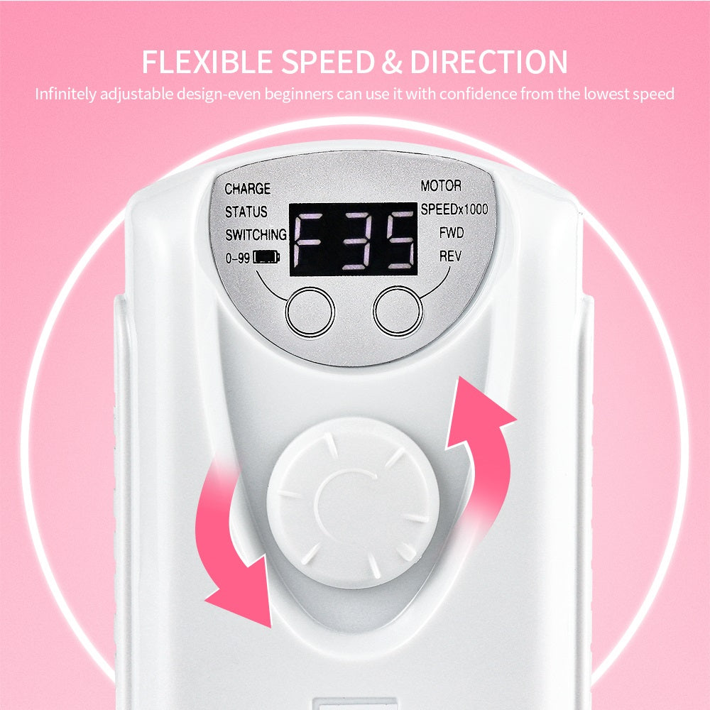 Wireless Nail Drill Manicure Grinder Machine 35000RPM Nail File Polishing Grinding Machine 65W Nail Milling Cutter Nail Art Tool