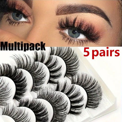 5 Pairs/Set 3D Soft Faux Mink Hair False Eyelashes Stereoscopic Multi layer Wispy Fluffy Mixed Pack Lashes Eyelash Extension Thick And Natural False Eyelashes Makeup Tools