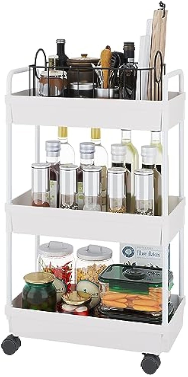 UPHUI 3 Layers Removable Storage Rack Mobile Multi-Functional Organizer Floor Standing Portable Storage Rack for Bathroom Kitchen