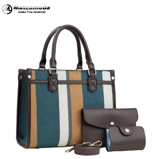 Mateamoda Vintage-Inspired Multi-Tone Structured Tote Set Crossbody Bag Underarm Handbag