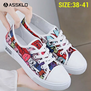 ASSKLO Canvas Flats Shoes Large Size Casual Sports Lady Shoes Sneakers Woman Shoes Women Low Top Classic Board Shoes Slip-ons Shoes Loafers Street Shoes Female Student Shoes Breathable colorful red