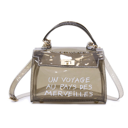 Women's candy color bag transparent bag 2024 letter jelly bag portable female bag shoulder diagonal bag