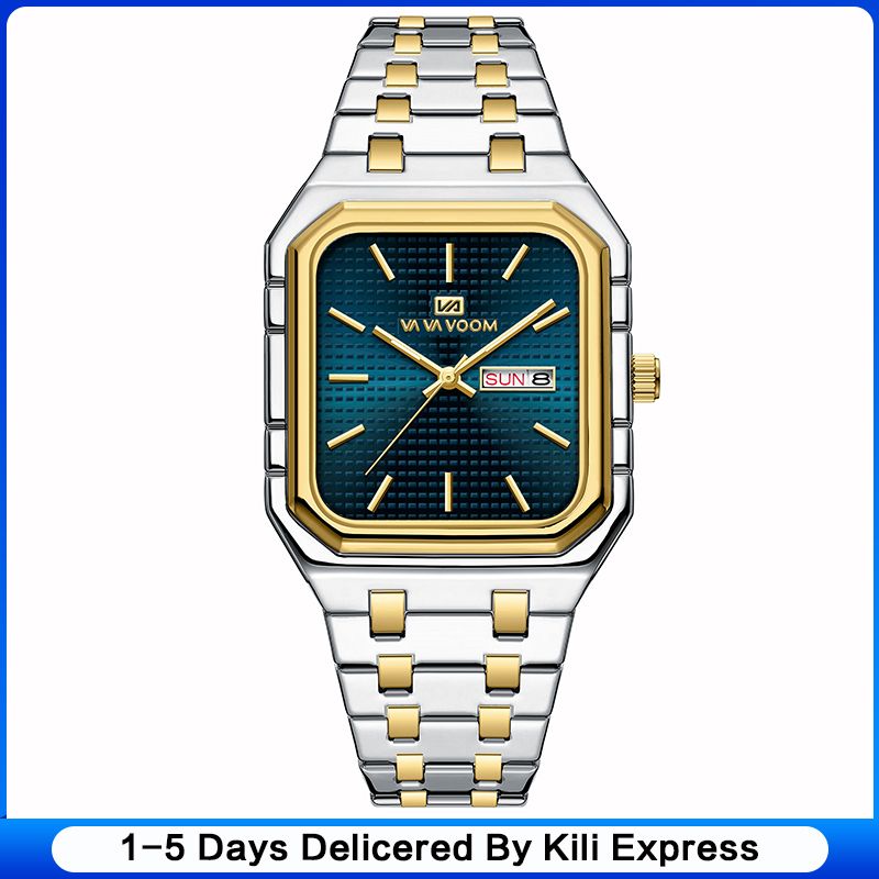 New Business Casual Men's Watch Waterproof Simple Fashion Luminous Square Gradient Gold Steel Belt Men's Brand Watch