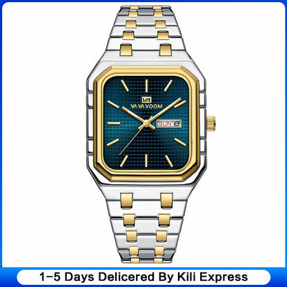 New Business Casual Men's Watch Waterproof Simple Fashion Luminous Square Gradient Gold Steel Belt Men's Brand Watch