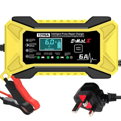 12V 6A Car Battery Charger Fully Automatic Intelligent Pulse Car Motorcycle Ship Battery Charger Pulse Repair LiFePO4 14.6V Smart Fast Charge AGM Deep Cycle GEL Lead-Acid Charger For Auto Motorcycle