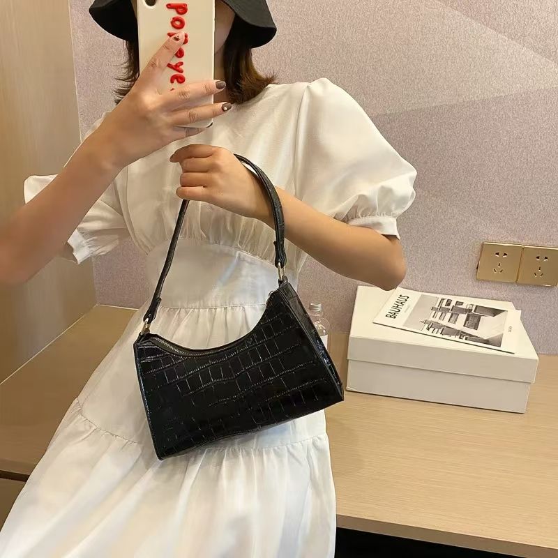 Fashion PU Leather Bags for Women Alligator Pattern Armpit Handbags Female Small Underarm Messenger Bag Purse Shoulder Bags