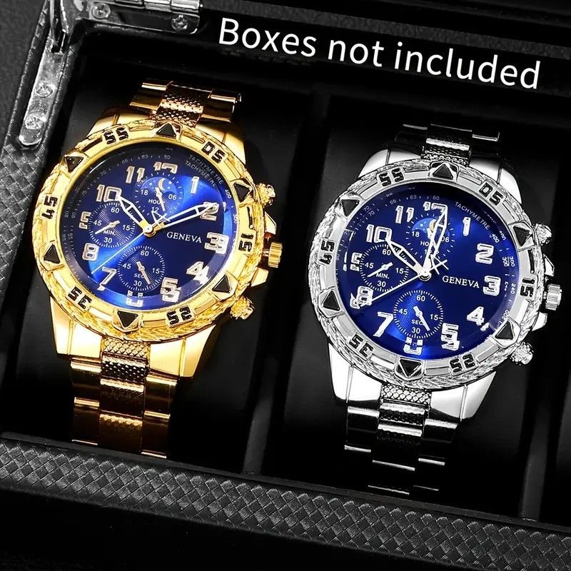 4Pcs/Set Fashion Watch Bracelet Necklace Ring Set Men Watches Men's Watches Quartz Business Watches Male Wrist Watch Men Light Luxury Business Watches Jewelry