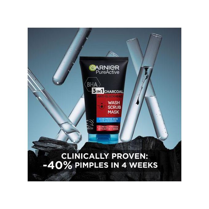 【Discounted】Garnier Pure Active 3 In1 Charcoal Anti Blackhead Mask Wash Scrub -100ml