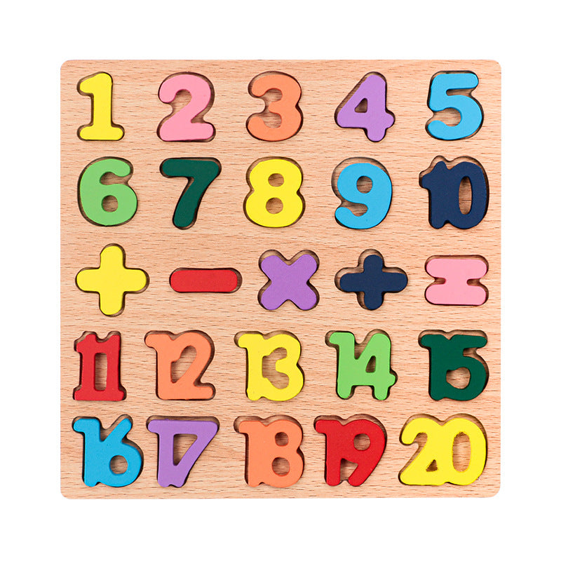 Wooden Digital Letter Geometric Figure Building Block Hand Grab Board Toy Children's English Early Education Jigsaw Puzzle