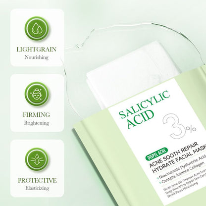 SADOER 9PCS Skin Care Set Salicylic Acid Set Dispel Acne Repair Face Cream + Lighten Acne Marks Face Cleanser + Anti-Acne Repair Toner + Acne Removal Face Serum + 5PCS Acne Sooth Hydrate Facial Masks