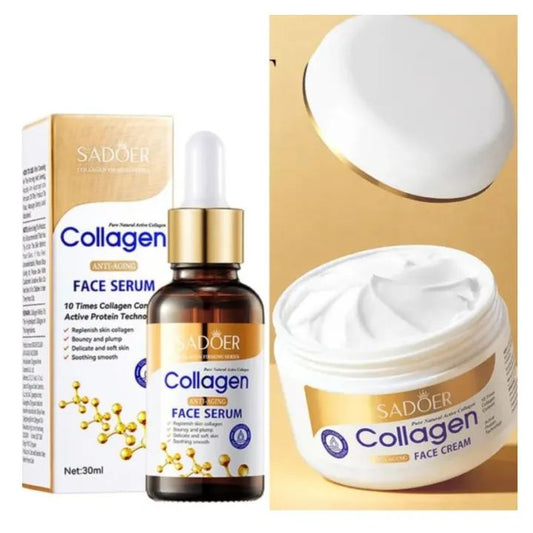 Sadoer 2 in 1 Collagen Face Serum Anti Aging Collagen Serum + Collagen Face Cream Anti Aging Cream, Moisturizing Anti wrinkles and Anti Fine Lines Face smoothening Moisturizer, Vitamin C Complementary