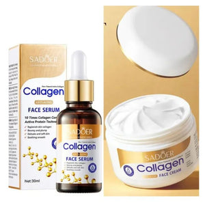Sadoer 2 in 1 Collagen Face Serum Anti Aging Collagen Serum + Collagen Face Cream Anti Aging Cream, Moisturizing Anti wrinkles and Anti Fine Lines Face smoothening Moisturizer, Vitamin C Complementary